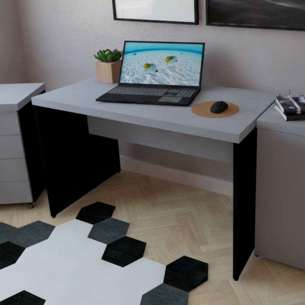 Escrivaninha Mesa Escritório 150cmx60cm 150cm Preto E Cinza Cristal Preto/Cinza Cristal