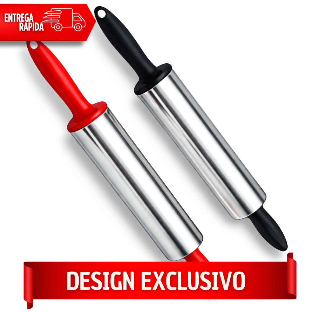 Utensílios Rolos de Massas Aço Inox Giratório Cilíndrico Cabo Plástico Pizza Pão Massa Cozinha Praticidades — imagem 2 de 2
