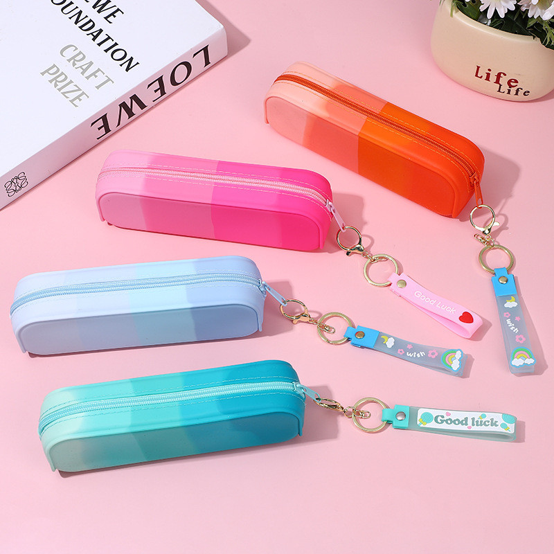 Novo Estojo de Lápis de Silicone, Caixa de Material Escolar Criativa, Portátil, Simples, Retangular, com Gradiente, para
