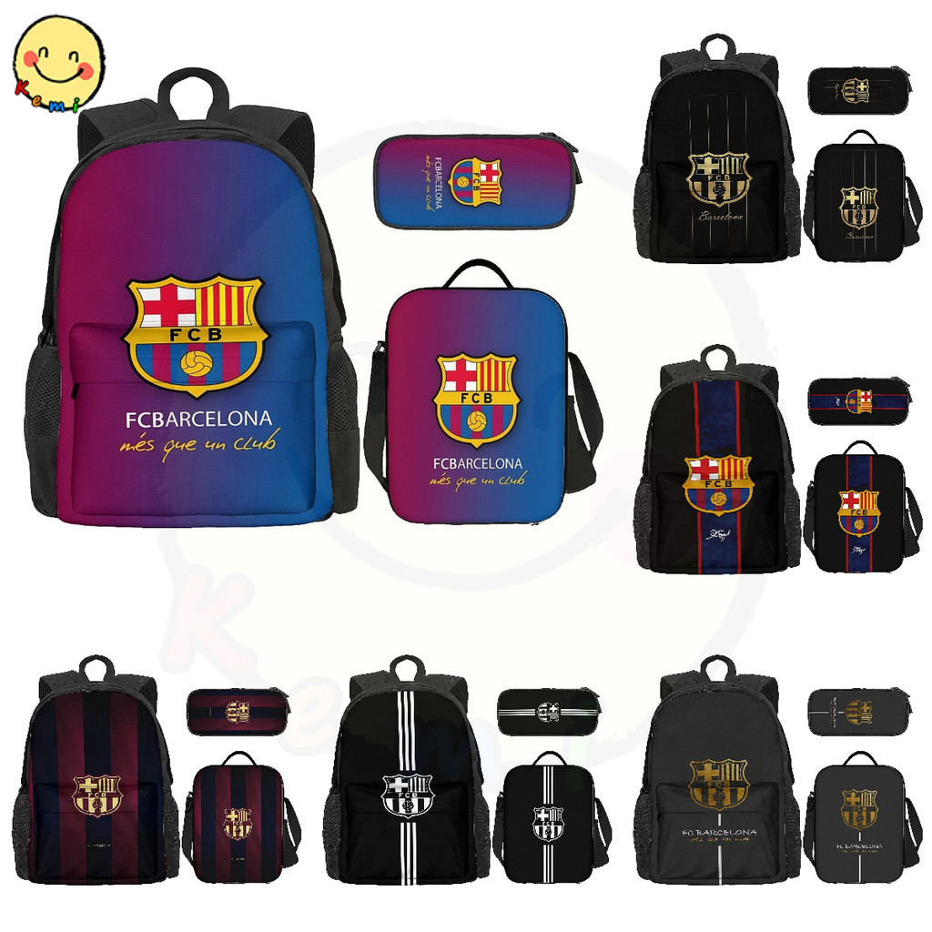 FC Barcelona Bolsa Escolar Estojo De Lápis Lancheira Conjunto 3 Em 1 , Mochila Infantil De Combinação De
