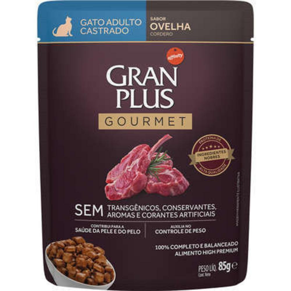 Ração Gourmet Úmida Sabor Ovelha para Gatos Castrados 85g Granplus