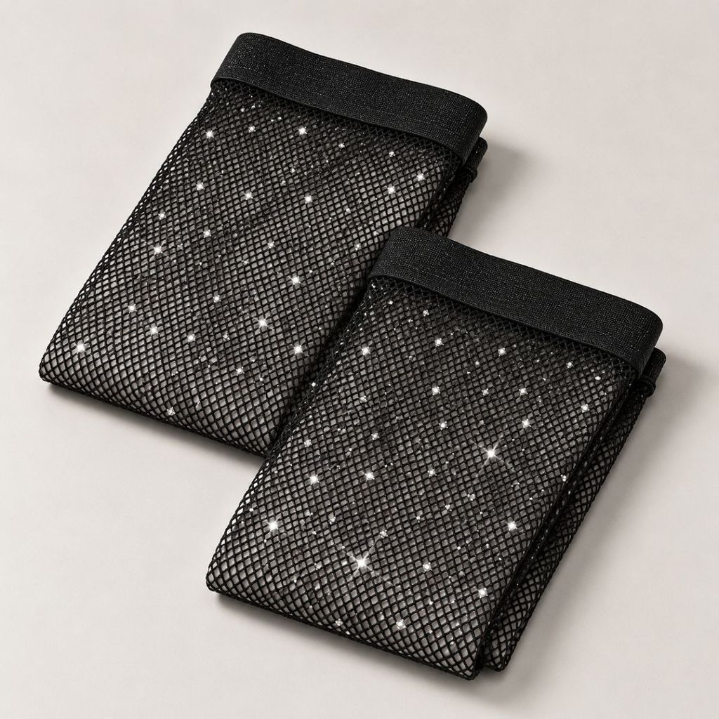 Kit 2 Meias Arrastão Com Strass Feminina Elasticidade Alta Look Festa Elegante