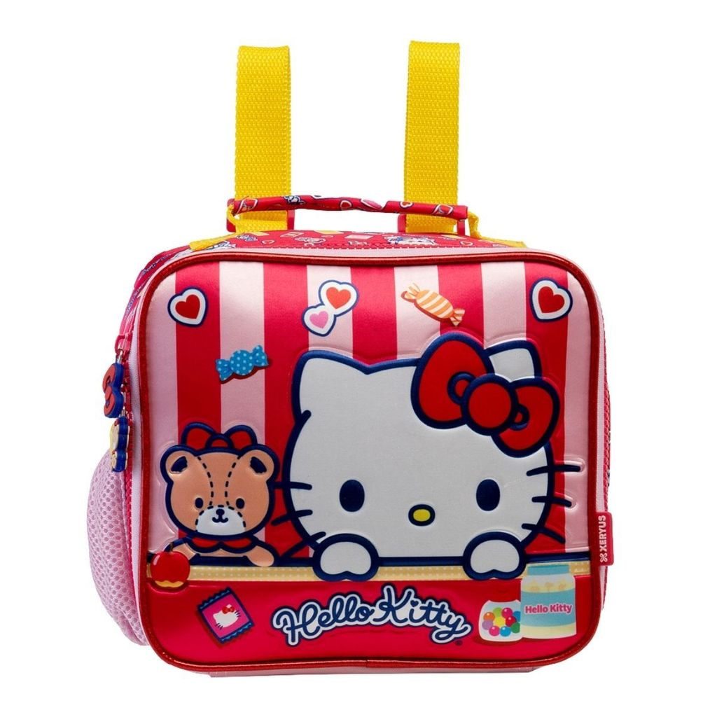 Lancheira Escolar Infantil Hello Kitty Rosa e Vermelho 19cm