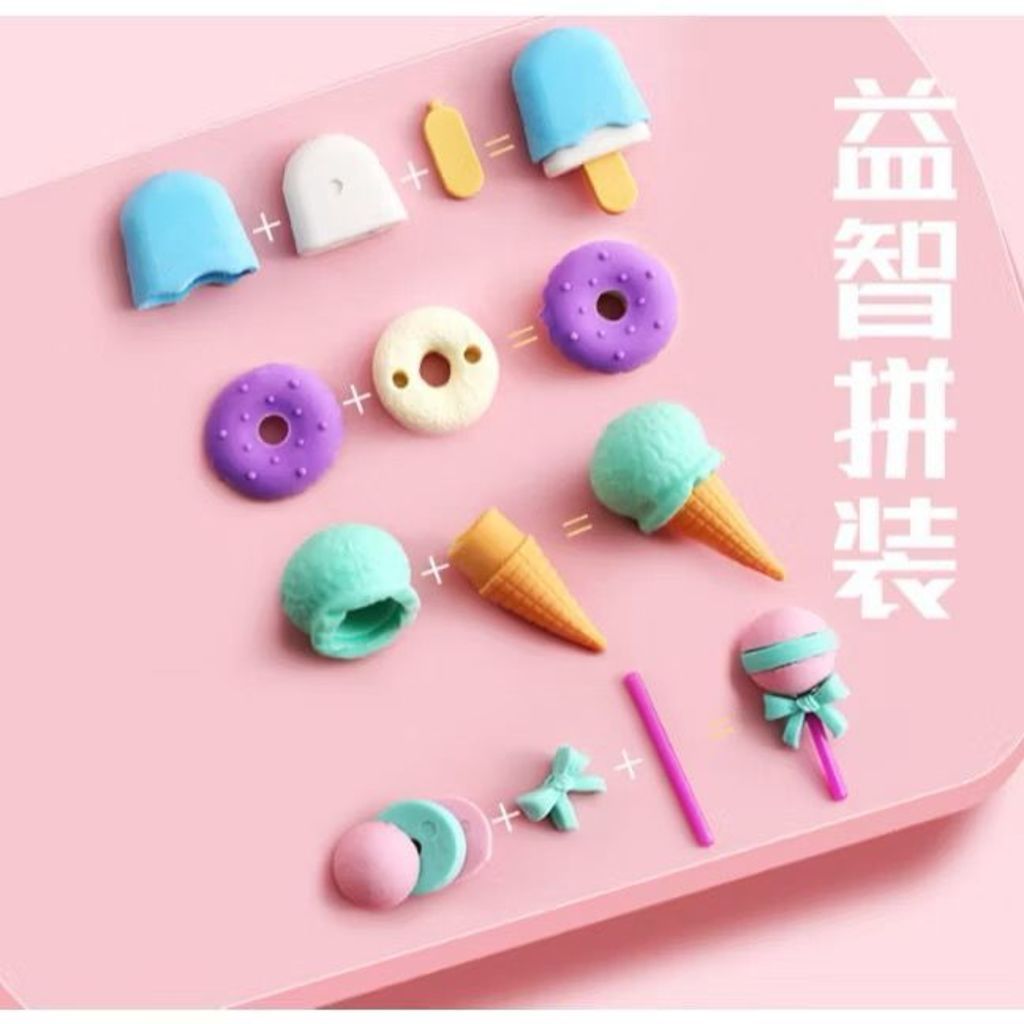 Kit com 4 Borrachas Formato de Sorvete/Picolé/Rosquinha Doces Infantil Para Crianças e Adulto