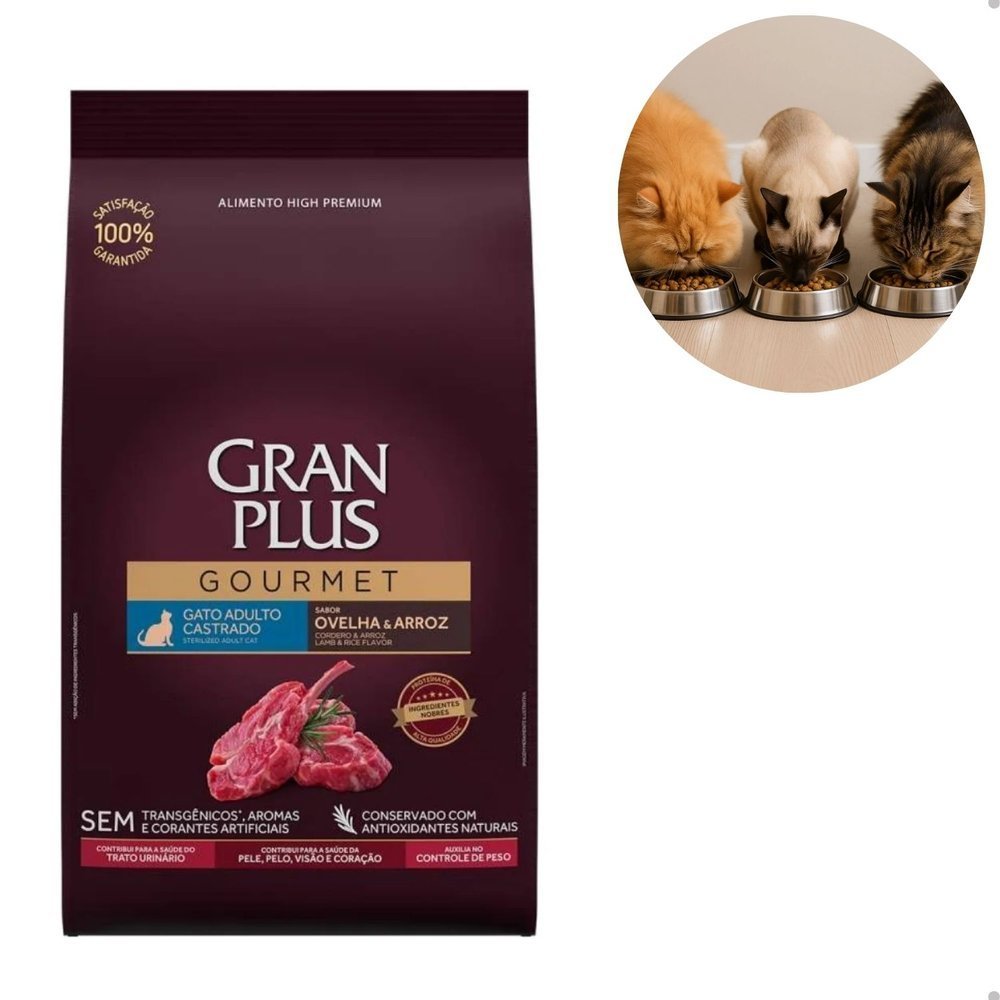 Ração Seca GranPlus Gourmet Ovelha & Arroz para Gatos Castrados 3kg