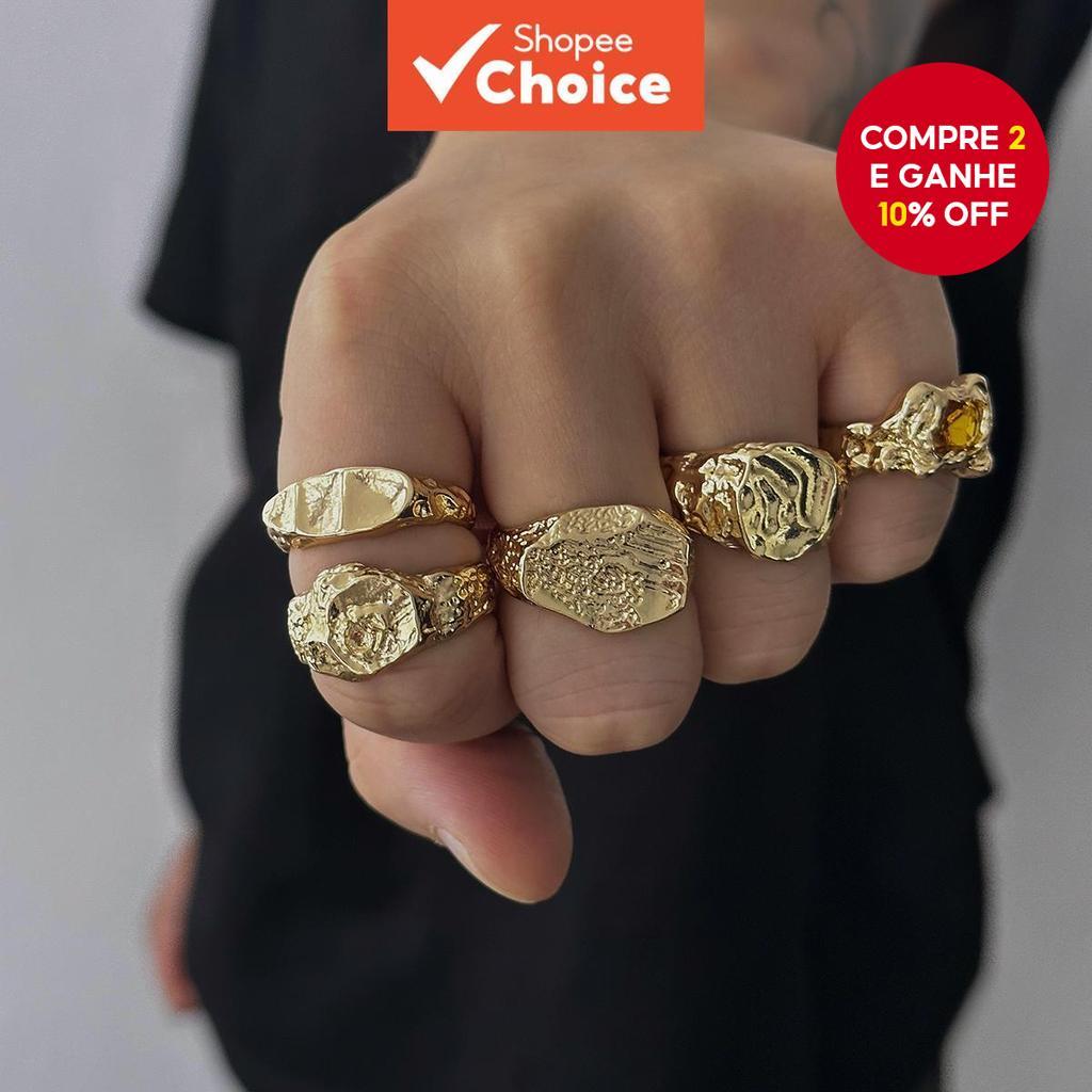 5 Peças De Anéis De Hip Hop Para Homens , Conjunto De Joias De Dedo Aberto Empilháveis Texturizados em Oferta na Shopee