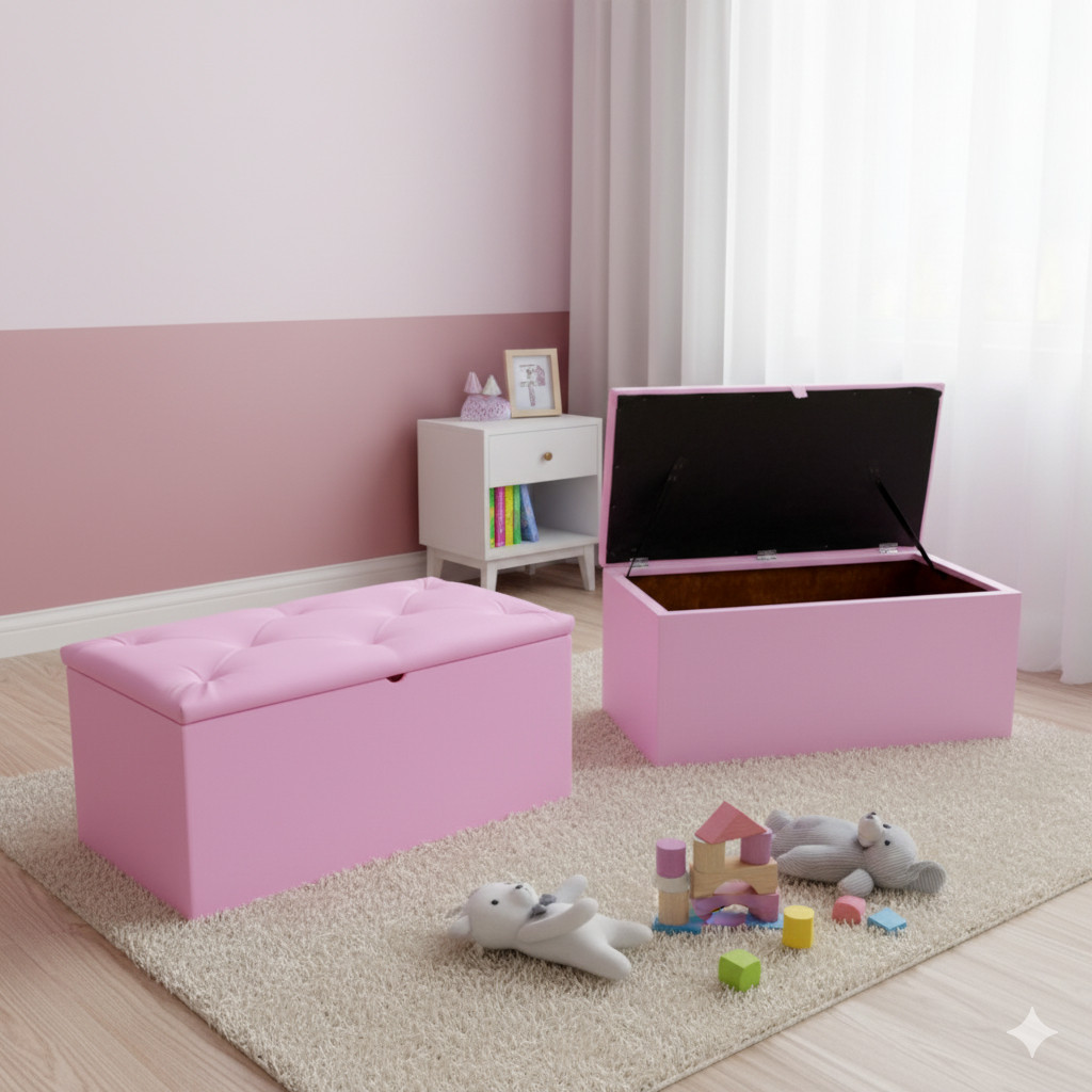 Puff Baú Retangular Pé De Cama Baú Corino Para Quarto E Sala 0,90x0,45x0,42cm