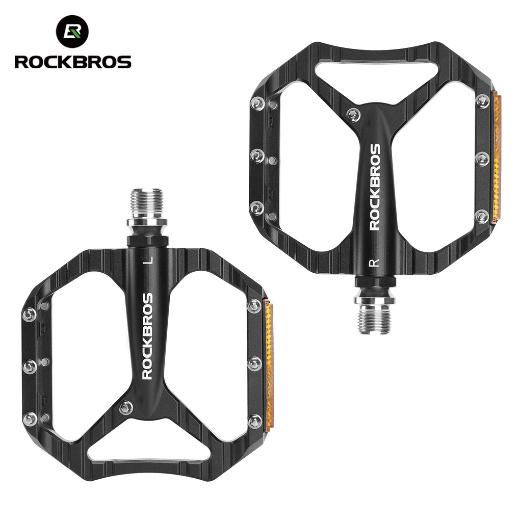 Pedais De Bicicleta De Liga De Alumínio ROCKBROS Antiderrapante Plataforma Grande Leve Reflexivo Com Rolamento Único Par em Oferta na Shopee