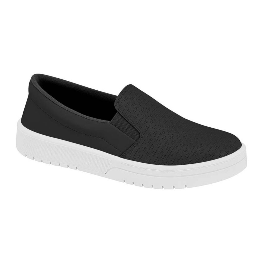 Tênis Feminino Moleca Sem Cadarço Slip On Calce Fácil, Leve - Preto e Branco em Oferta na Shopee