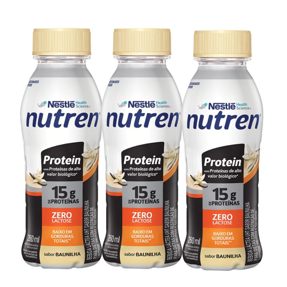 Kit 3 Bebida Láctea Nutren Protein 15g de Proteínas Baunilha 260ml em Oferta na Shopee