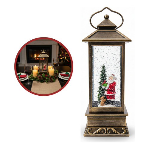 Luminária Lamparina Musical Led Natal Retangular Lampião Papai Noel Árvore De Natal