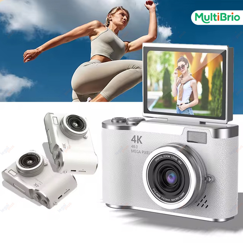 Câmera 4K Multifuncional Zoom 8x CCD 48MP Tela Giratória Compacta para Registro Estudantil e Viagens em Oferta na Shopee