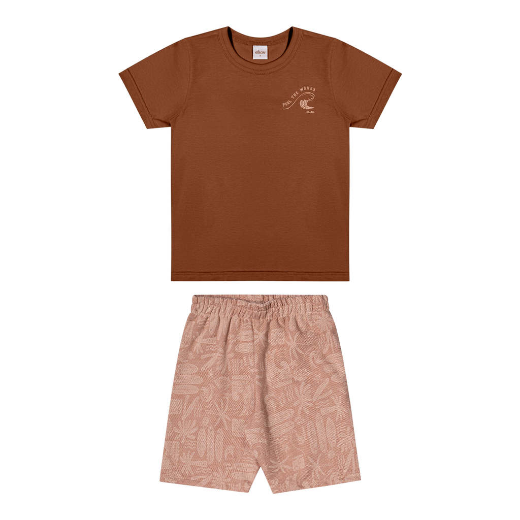 Detalhes do Conjunto Infantil Menino Estampa Tropical Elian Marrom