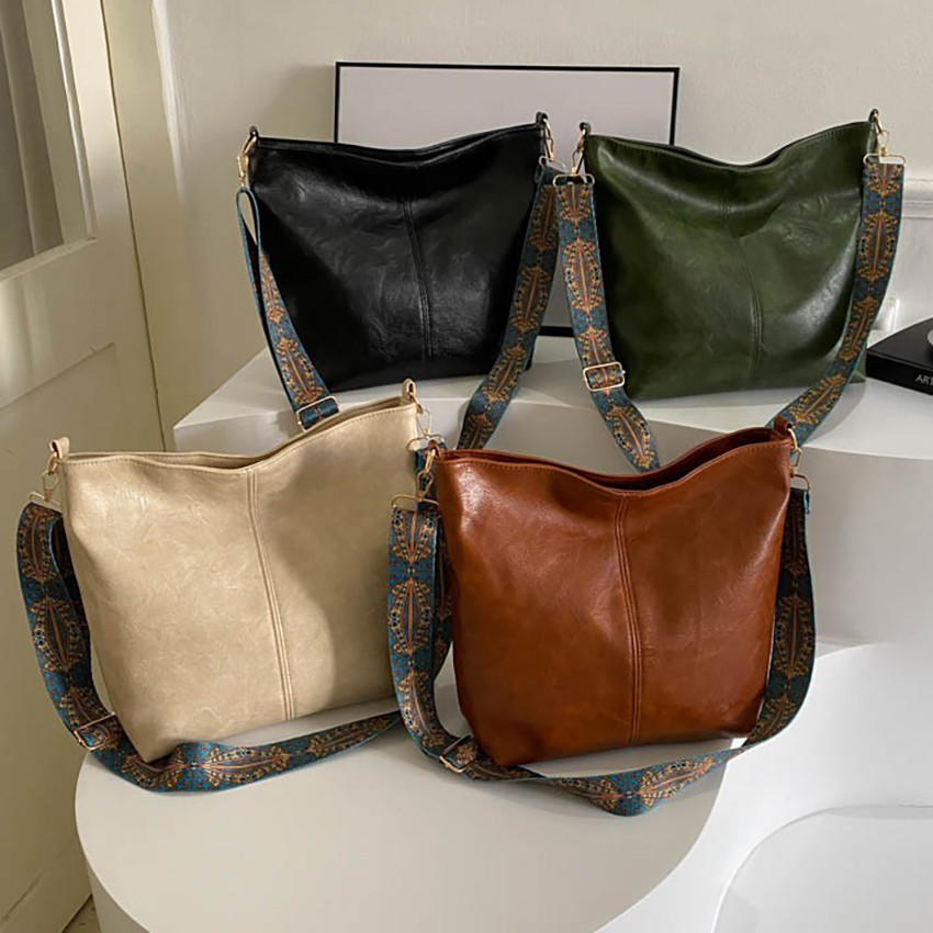 Nova Bolsa De Ombro Em Couro PU, Bolsa Transversal Portátil, Bolsa Tipo Balde De Grande Capacidade em Oferta na Shopee