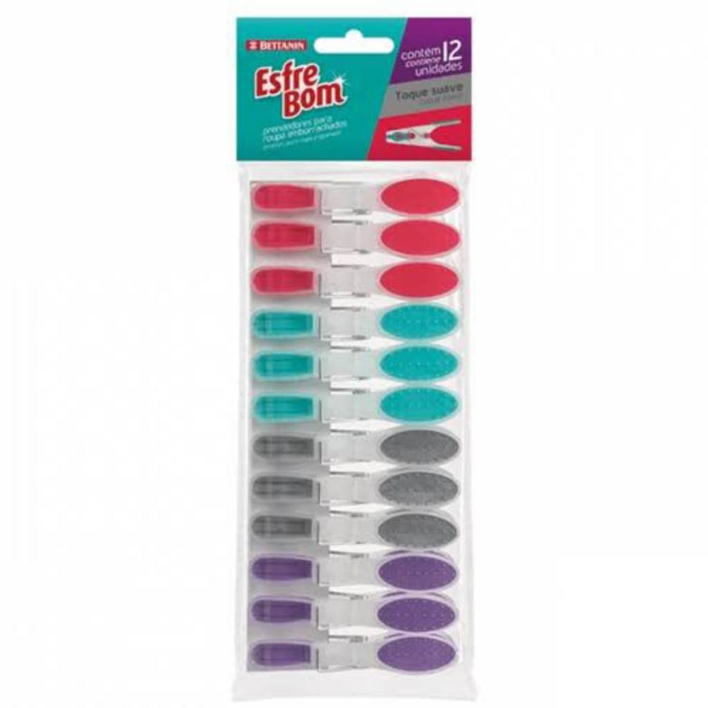 PRENDEDOR ESFREBOM EMBORRACHADO PLASTICO COM 12 UNIDADES em Oferta na Shopee