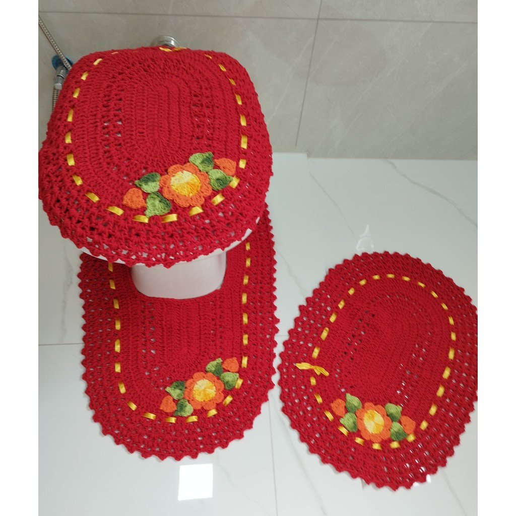 Jogo de Crochê Para Banheiro Em Barbante Bordado
