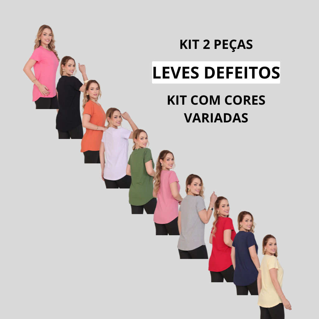Blusas Long Line kit 2 peças Com Leves defeitos Cores Variadas
