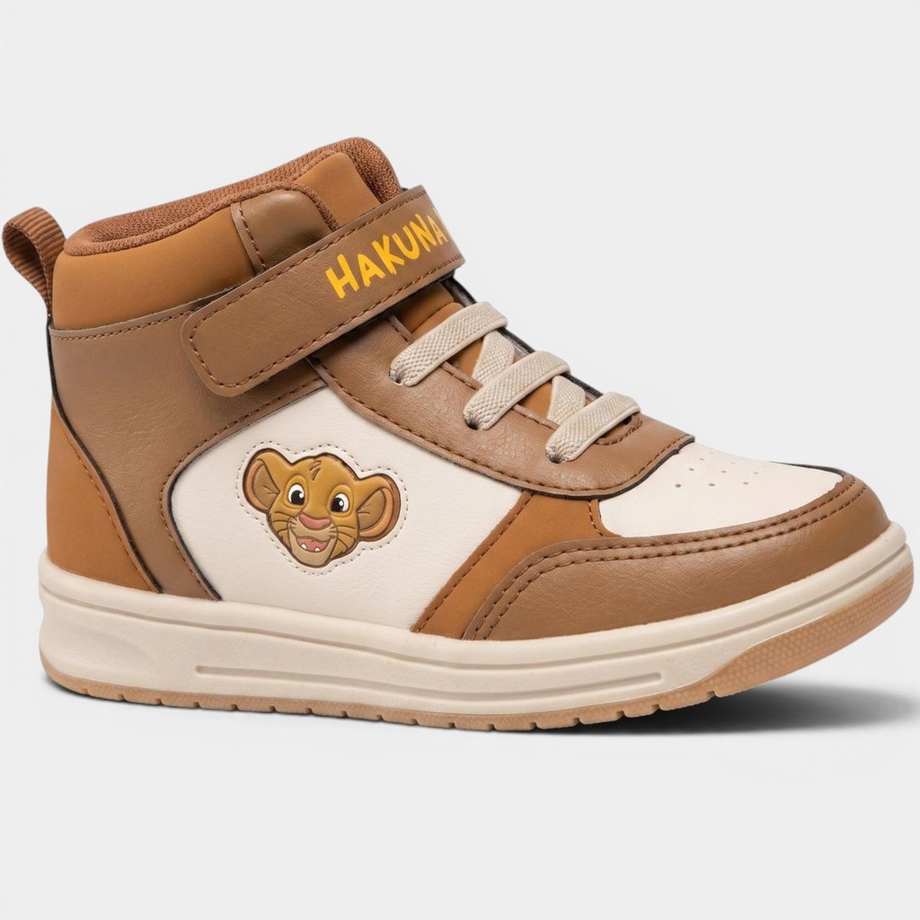 Tênis Infantil Disney Rei Leão Simba Velcro Menino - Branco e Caramelo