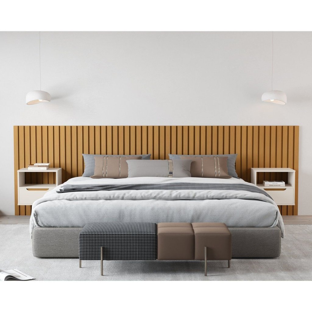 Ripada Maracá King 320cm MDF/MDP com 2 Mesa de Cabeceira Jatobá Bege Pérola/Nature King