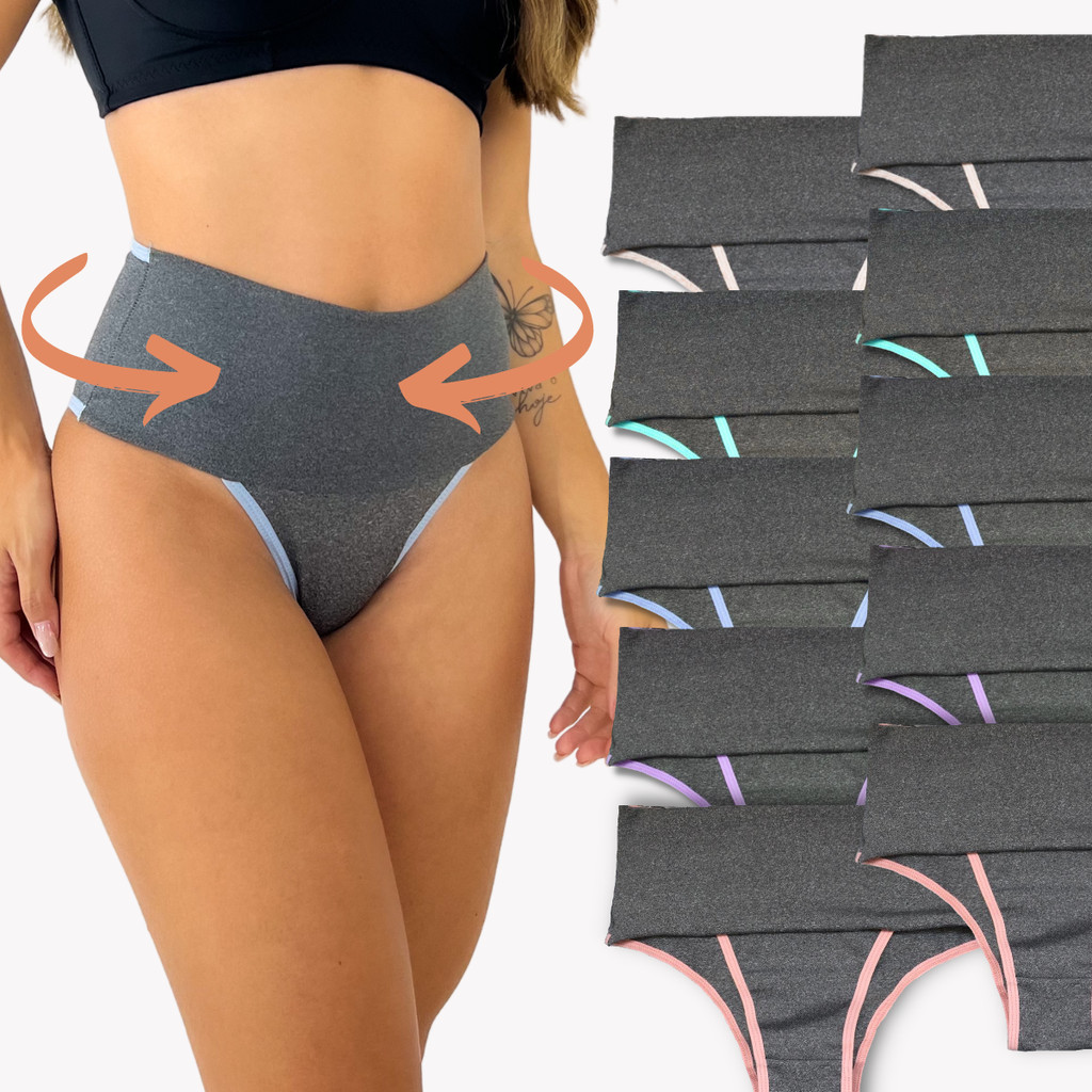 Kit Até 10 Calcinha Modeladora Cós Alto Fitness Segura Barriga
