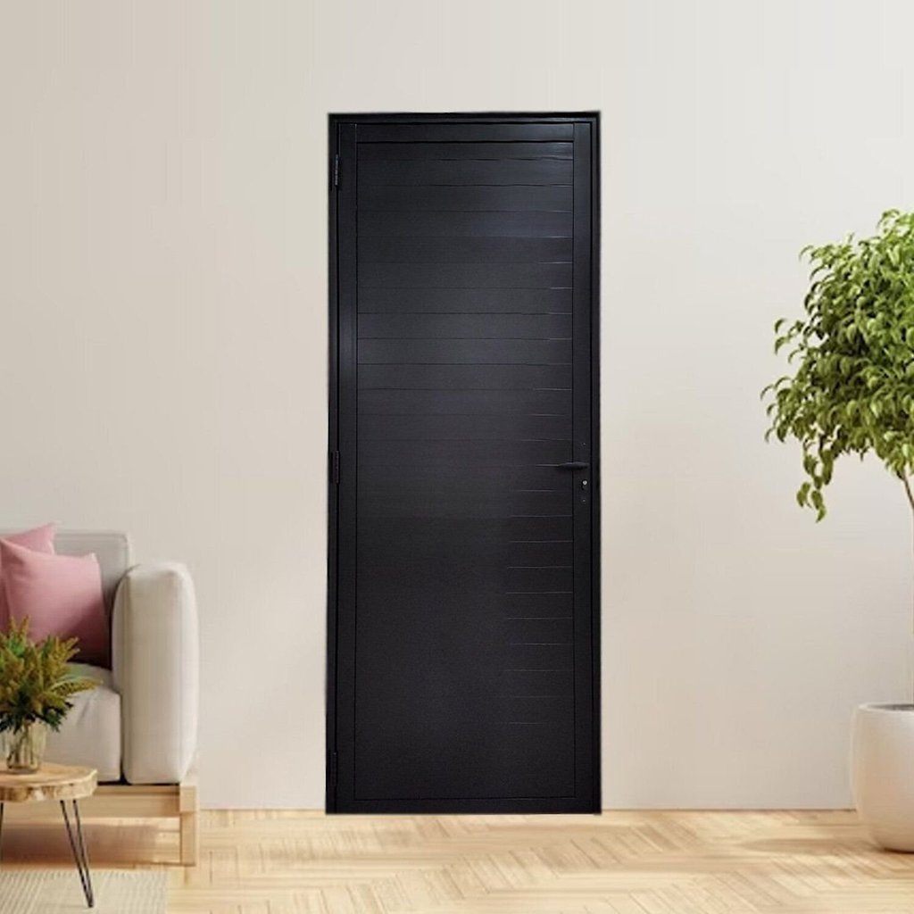 Porta Lambril com Maçaneta Linha 25 210x70 Abertura Esquerda Preto Esquadrias Bergamo Esquerda