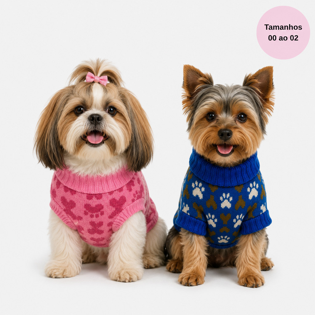 Kit 2 Roupinhas Pet Tricô Cachorro Gato Macho Fêmea Porte Pequeno Mini Inverno Macia