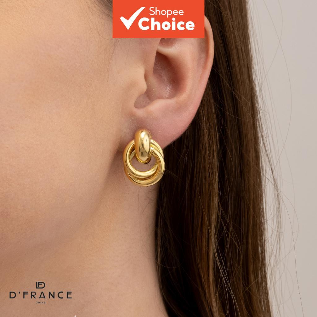 Mini Brincos De Corrente Trançada Interligados Banhados A Ouro 18k Clássico