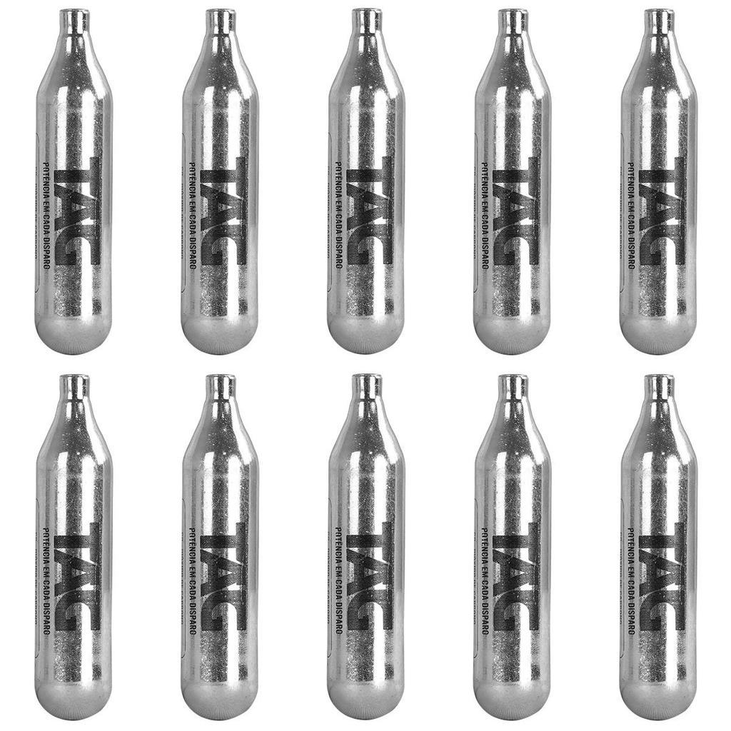 Kit 10 Cilindros CO2 12g TAG Sem Rosca Airsoft Pressão