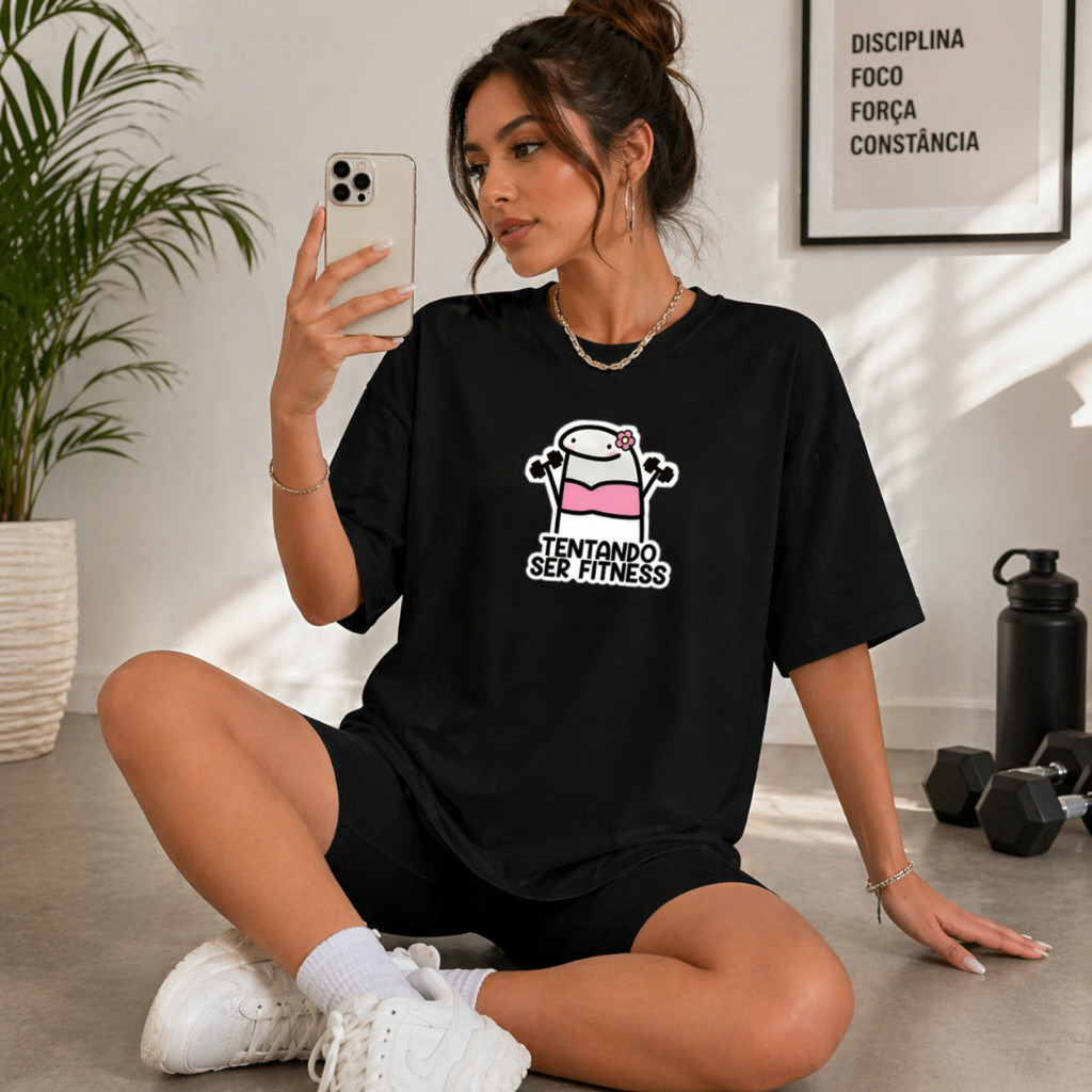 Camiseta Feminina Academia Tentando ser Fitness Streetwear Estampada Tshirt Algodão Camisa Blogueira