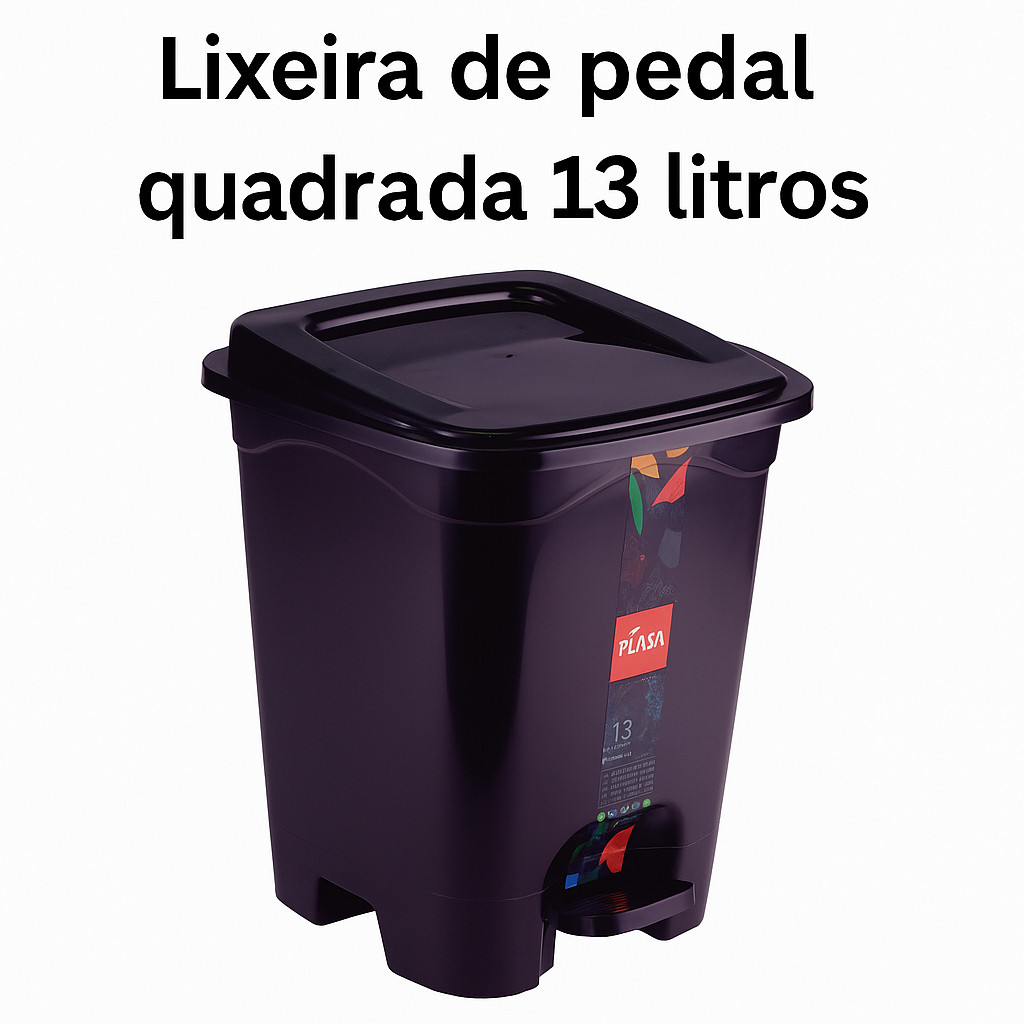 Lixeira Cesto Pedal 13 Litros Quadrado Preto Casa Cozinha Banheiro