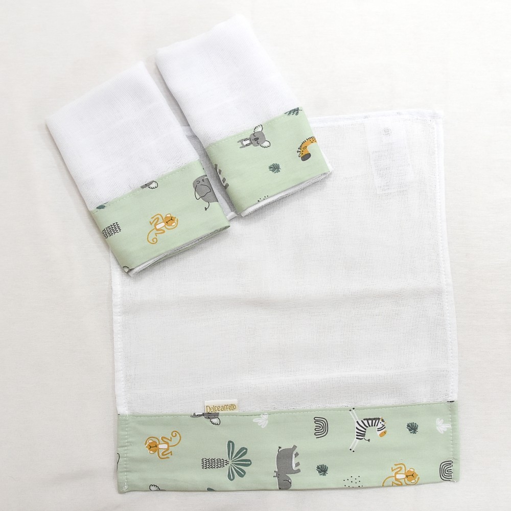 Kit Fralda de Boca 03 peças barrado estampado Safari Joy Verde
