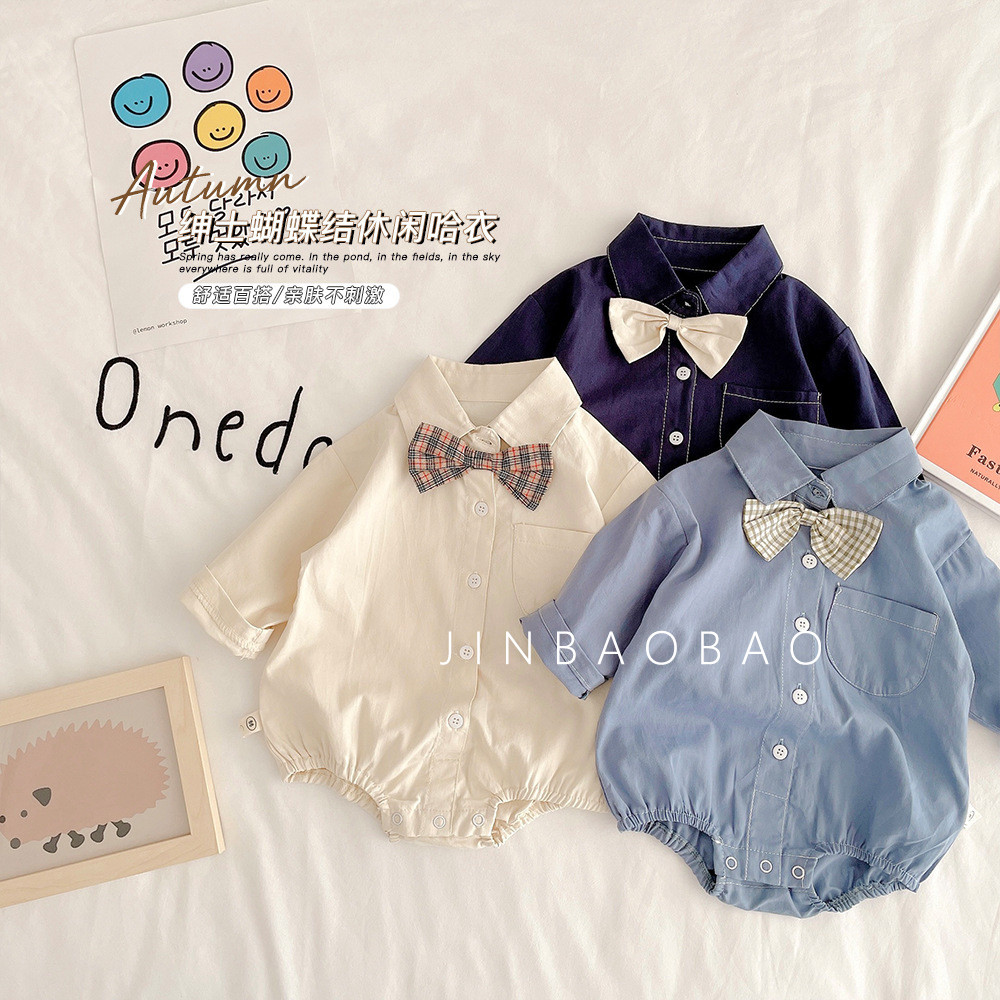 Roupas de bebê Roupas de bebê Roupas de outono Menino Bebê Macacão de uma peça Camisa Estilo Super ocidental Mês inteiro