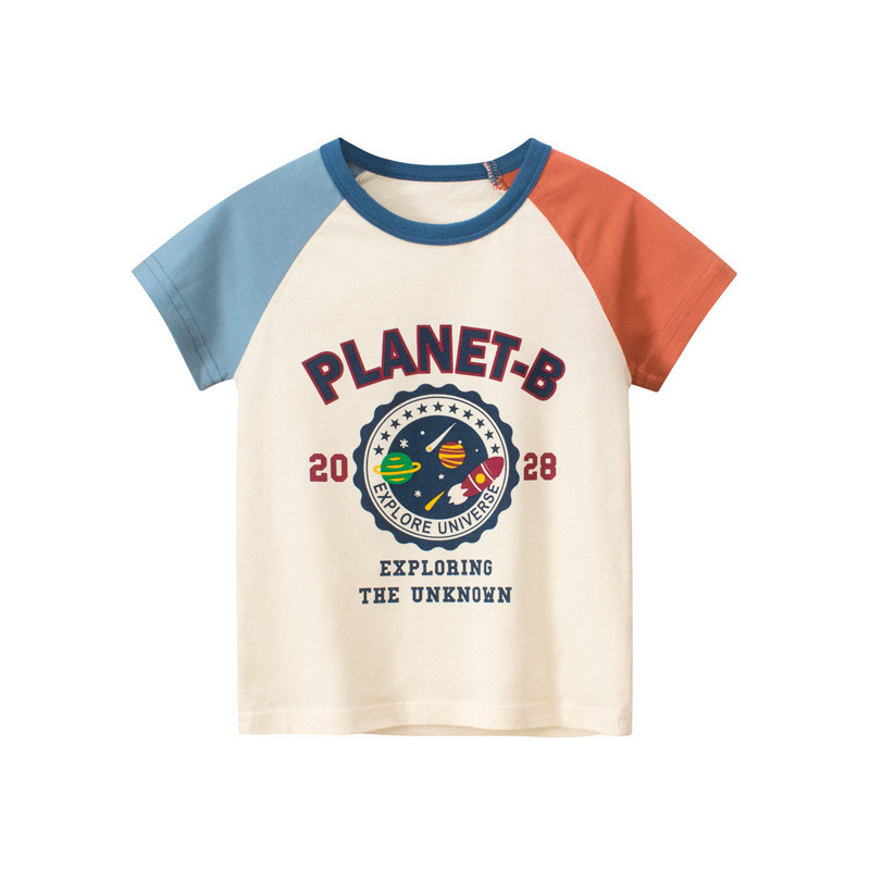 27 crianças puro algodão verão roupas infantis versão coreana foguete infantil camiseta de manga curta cor combinando co