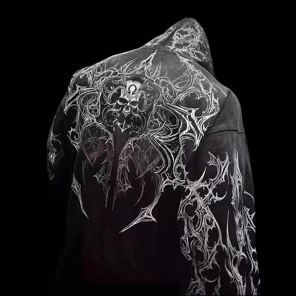 American Skull Print Clássico Estilo Harajuku Outono E Inverno Moda Respirável Esportes Cardigan De Manga Comprida em Oferta na Shopee