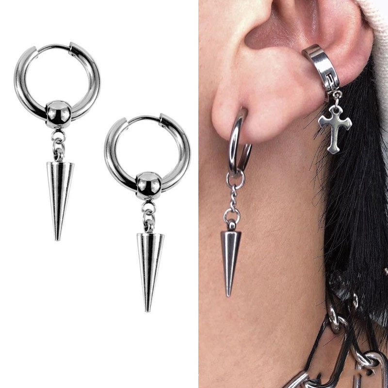 Brinco Argola Rock Punk Hip Hop com Ponta Cônica em Aço – Unissex, 1 Peça em Oferta na Shopee