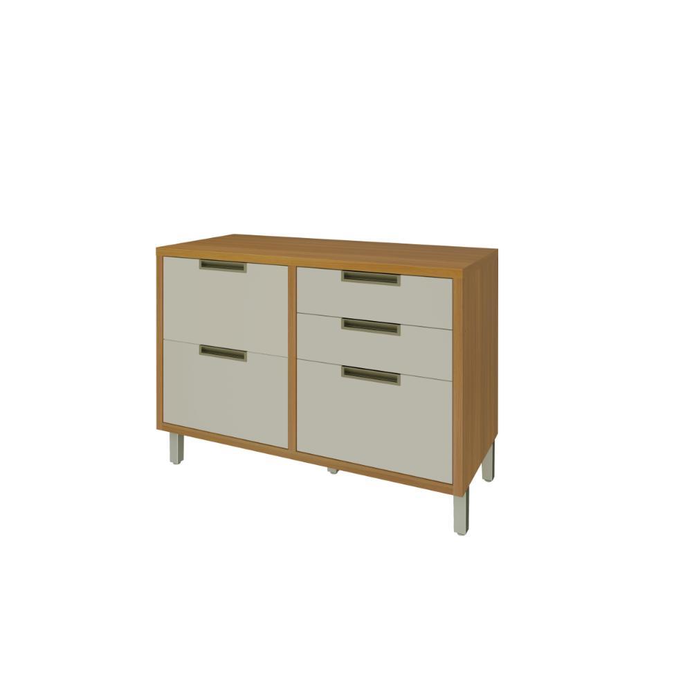 Balcão Armário Cozinha 1 Porta 4 Gavetas Marrom Off White - Nesher