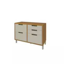 Balcão Armário Cozinha 1 Porta 4 Gavetas Marrom Off White - Nesher