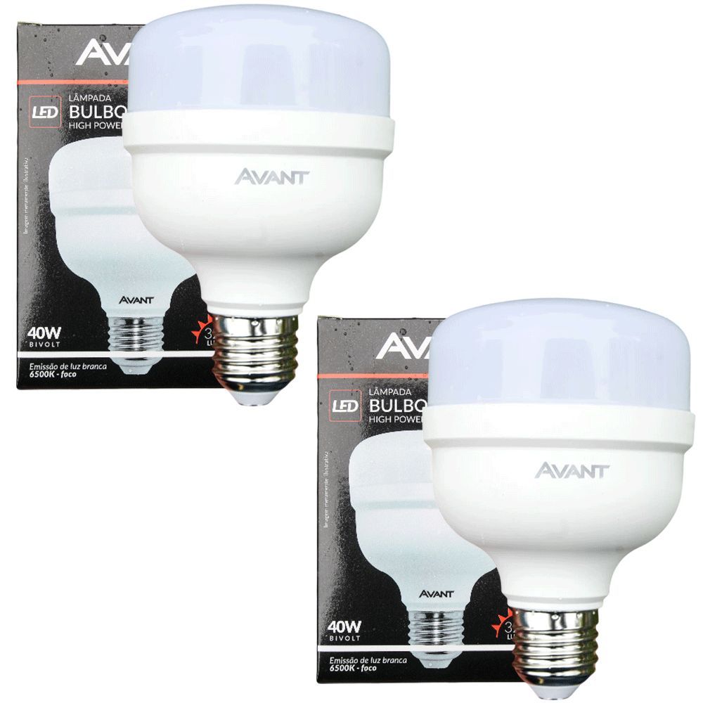 Kit 3 Lâmpada LED Bulbo High Power Avant 40W Bivolt 6500K Branco Frio 3200lm E27 Alta Potência