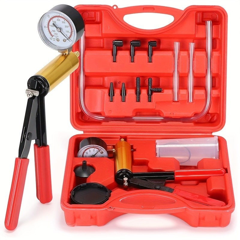 Kit 15 Peças Teste Bomba Pressão Vácuo Carro Profissional Auto vermelho Para Sangramento Fluido Freio De VáCuo