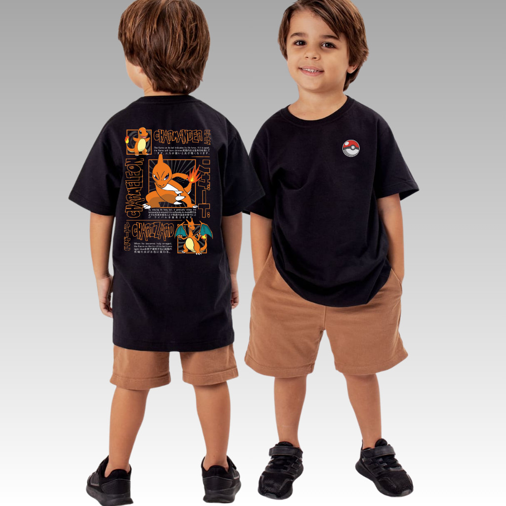 Camiseta Pokémon Charmander Evoluções Infantil Algodão  tam 2 ao 14 unissex streetwear