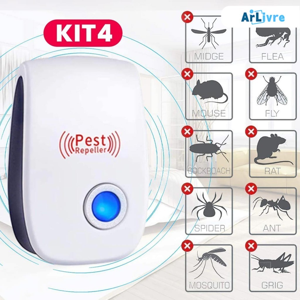Repelente Eletrônico Ultrassônico Mosca Pernilongos Baratas Morcegos repele e Espanta Rato...