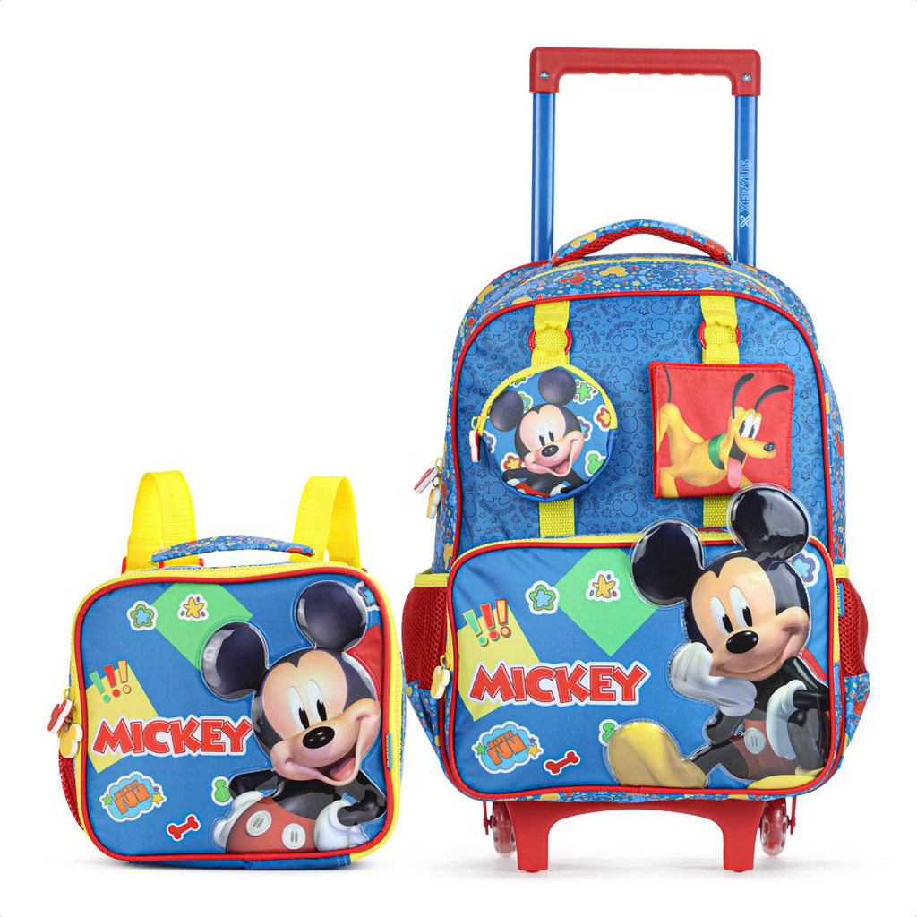 Kit Mochila Com Rodas 16 Mickey Mouse 14890 + Lancheira Mickey 14894 Xeryus Disney Escolar Azul - Infantil