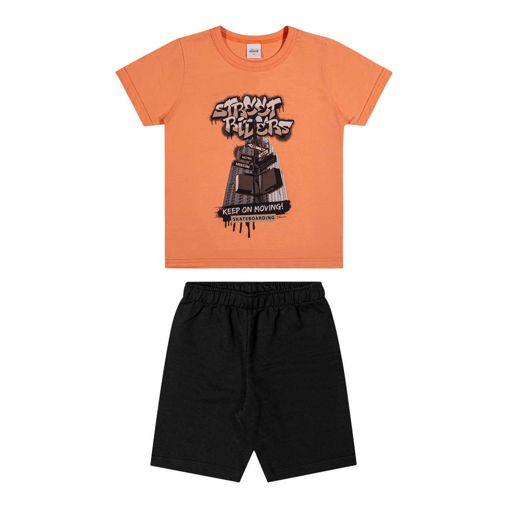 Detalhes do Conjunto Infantil Menino Estampa Skate Elian Laranja