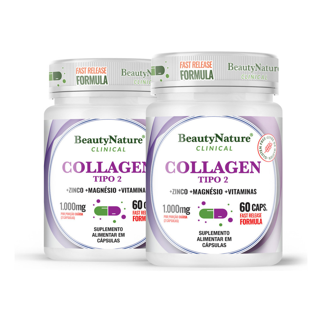 Kit 2x Collagen Tipo 2 1000mg 60caps Beauty Nature Articular Sem Sabor