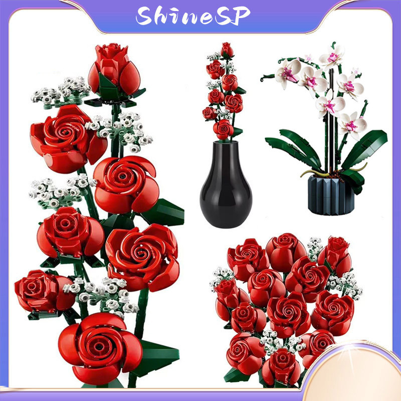 Blocos de Montar Buquê de Rosas 822 Peças Presente Romântico Decorativo Presentes de Natal