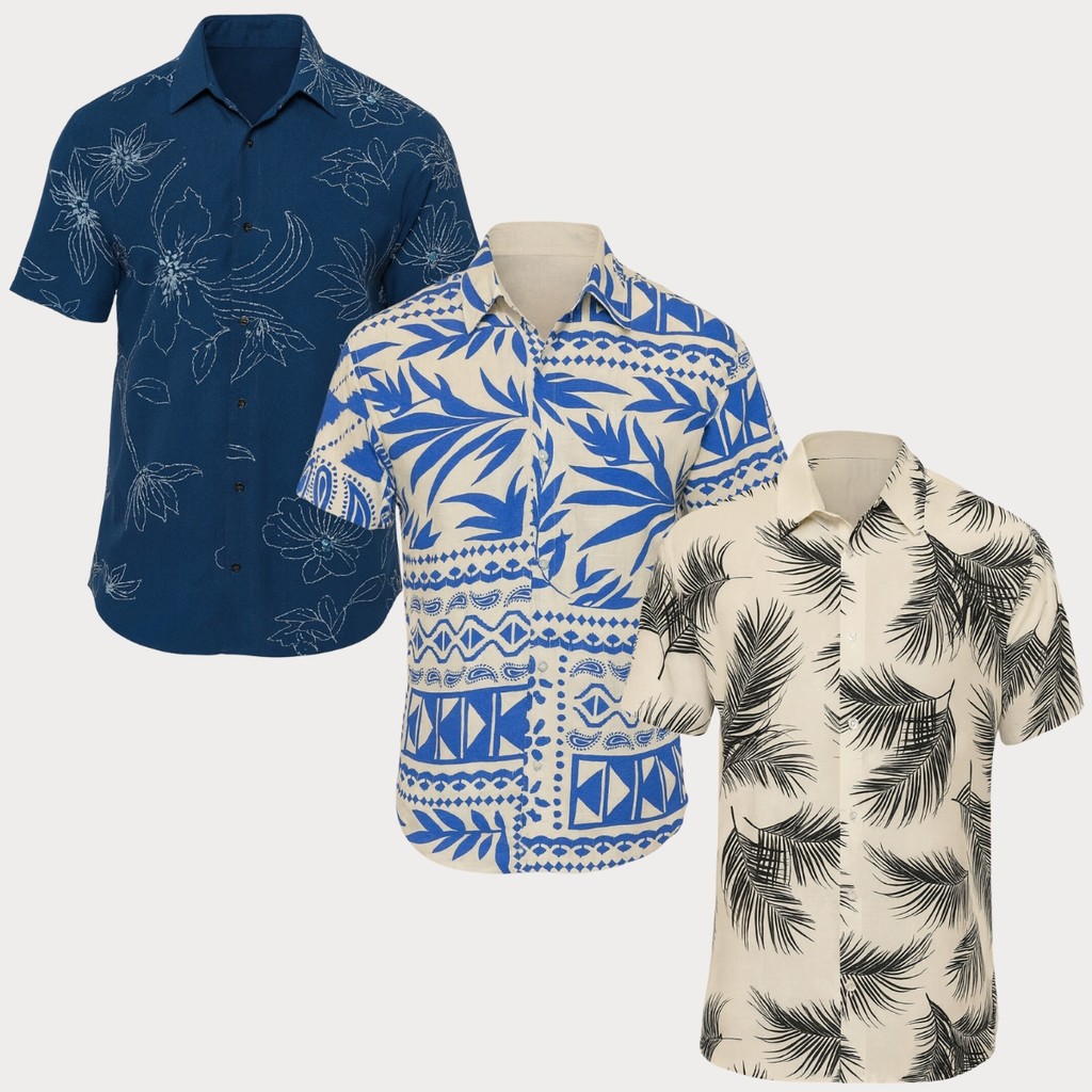 Kit 3 Camisa Florida Masculina Social Manga Curta Slim Fit Estampa Floral Premium Botões Casual Atacado Promoção