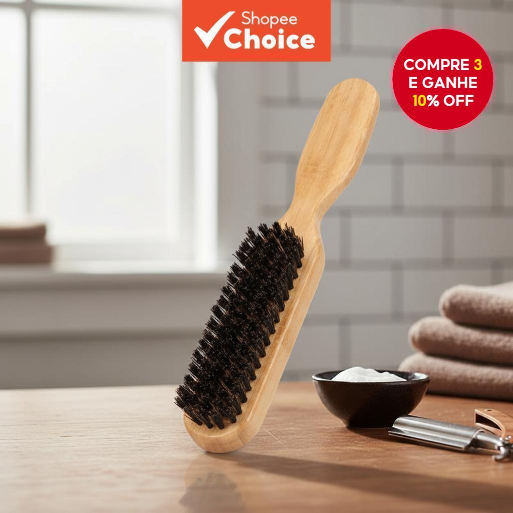 Pente Masculino para Modelagem de Óleo no Cabelo e Barba - Cerdas de Javali para Cuidado do Cabelo e da Barba Facial em Oferta na Shopee