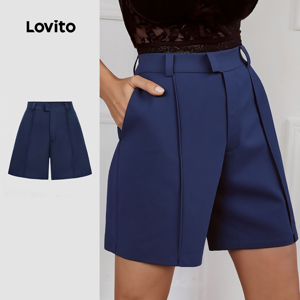 Lovito Short Casual Com Estrutura Lisa E Linha Verão Primavera Para Mulheres L133ED649 em Oferta na Shopee