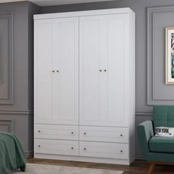 Guarda-Roupa Infantil 4 Portas 4 Gavetas Nova York Espresso Branco Branco
