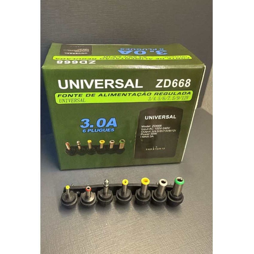 Fonte Universal Regulável 30W 3.5A Com 6 Plugs Intercambiáveis